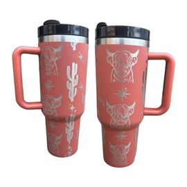 Silva lining designing Western Engraved 40oz Tumbler, Tumbler with handle, Cowgirl Tumbler, Country Mug with Handle (Rust-Highland cow(R))