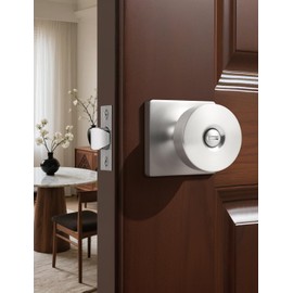 Tinewa 1 Pack Interior Privacy Door Knob with Lock, Brushed Nickel Keyless Door Handle for Bathroom and Bedroom, Zinc Alloy Heavy Duty Door Knobs on Square Rose
