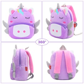 Risipu Toddler Backpack | Cute Cartoon Plush Animal | baby girl gift bag 2-4 Years | Soft Lightweight Mini School Bag | Preschool Gift for Boys Girls (Purple - Unicorn)