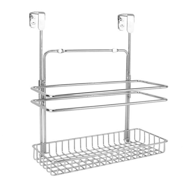 Over Door Organiser Shelves | Two Tier Cupboard Hanging Basket | Wall Mounted Kitchen Storage | Chrome Cabinet Shelves | Organiser | M&W