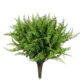 Grand Verde Boston Ferns Artificial Plants Faux Greenery Plastic Shrubs Real-Touch Bush DIY Decoration Outdoor Patio Garden Balcony Indoor Home Decor, Bulk 10pcs (Dark Green)