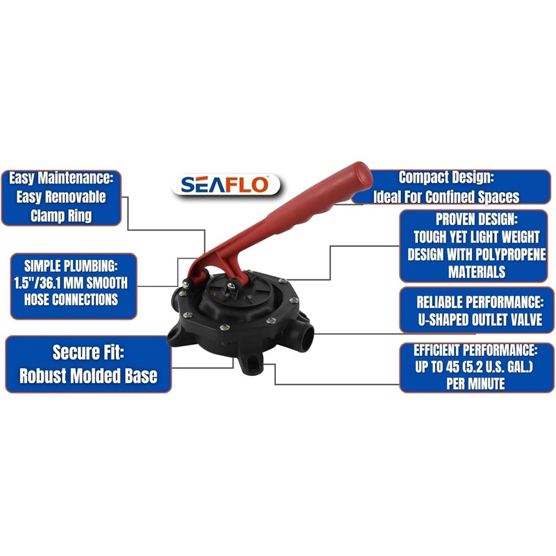 SEAFLO Boat Diaphragm Manual Hand Bilge Pump 720GPH Black by