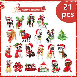 21 PCS Diamond Painting Kits for Kids,Christmas Dog Diamond Mosaic Sticker,DIY Full Drill Diamond Art Craft Painting Stickers,Kids' Mosaic Kit with Diamonds by Numbers,Diamond Art for Kids,Beginners