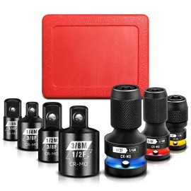 BLACKROBOT 7PCS Quick Release Impact Bit Holders 3/8 1/2 1/4-Inch Square Drive to 1/4-Inch Hex, Socket Adapter Set, Impact Wrench Ratchet Use, CR-MO Steel