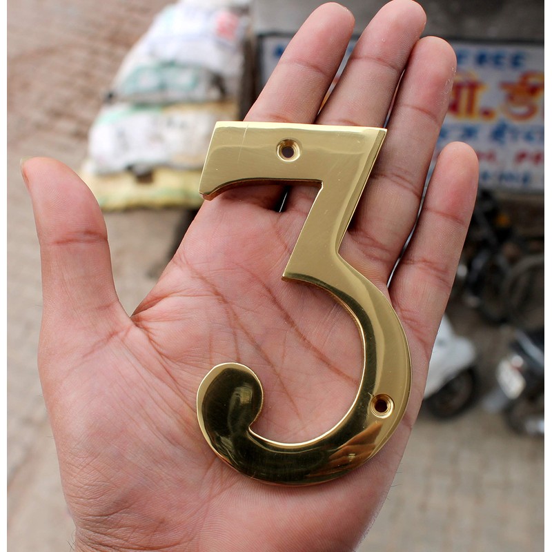 eSplanade Brass House Hotel Door Number Sign 4" Sticky Numeric