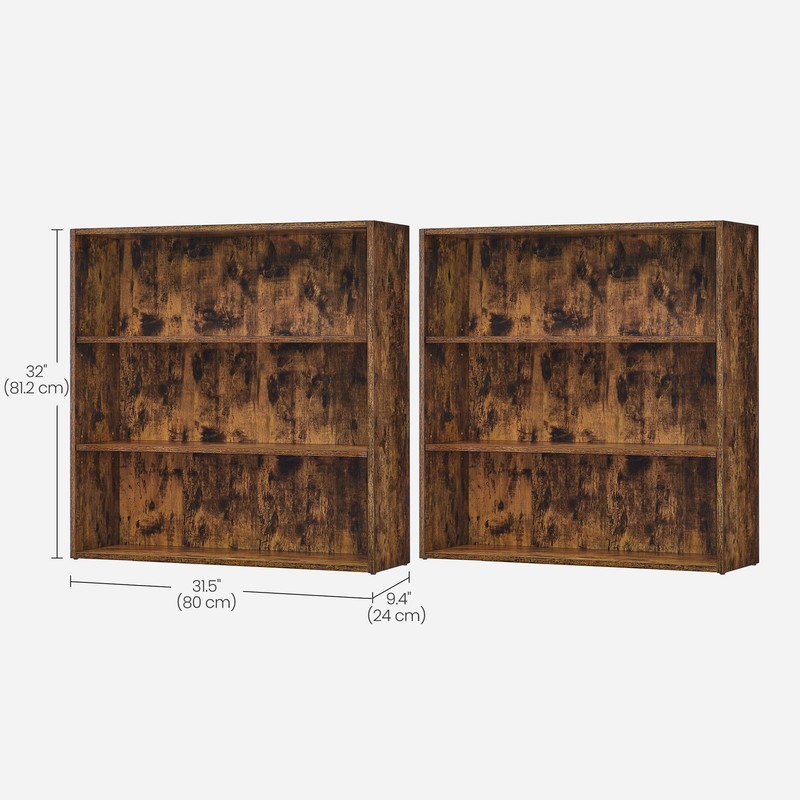 VASAGLE Set of 2 Bookshelves, 31.5 Inches Wide, 3-Tier Open