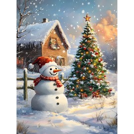 BOWETILE DIY Christmas Diamond Painting, Cute Snowman Diamond Art Painting Kits for Adults, Winter House Full Drill Painting Rhinestone Embroidery Pictures for Beginner Home Wall Decor 30x40 cm