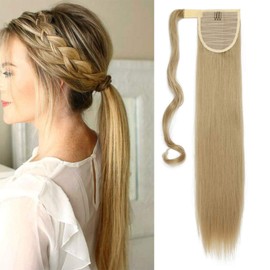 Silk-co 23inches Wrap Around Ponytail Hair Extensions Clip in Long Straight Pony Tail Hairpiece (Ash Blond/Blond)