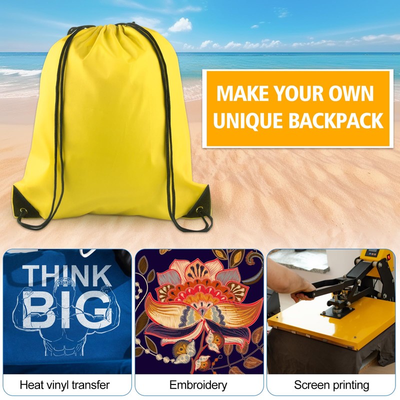 KUUQA 2 Pcs Yellow Drawstring Backpack Drawstring Bag Bulk Sports