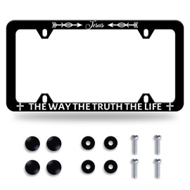Jesus The Way The Truth The Life License Plate Frame Christianity License Plate Stainless Steel Car Accessory Personalize Funny License Plate Screws Decorative 12.3" X 6.3" Women Men