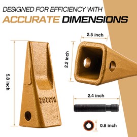 Hicarer 5 Set 1U3202 Bucket Teeth J200 Series General Purpose Dirt Excavator Bucket Teeth, Including Tooth Pins and Retainers, Compatible with J200 Series Excavators
