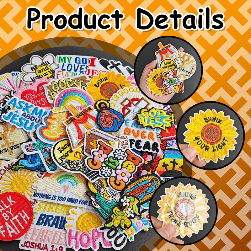 EMORBALS 45 Pcs Christian Iron on Patches, Embroidered Jesus Sew