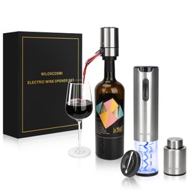 Rechargeable Electric Wine Bottle Opener Set - Wine Aerator,Vacuum Stoppers with Time Scale,Foil Cutter and Corkscrew Wine Opener for Wine Lovers,Christmas,Housewarming Gifts(Stainless Steel)