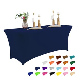 IVAPUPU 6FT Table Cloth for Rectangular Fitted Events Stretch Jean Blue Table Covers Washable Cover Spandex Tablecloth Protector for Party, Wedding, Cocktail, Banquet, Festival