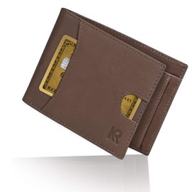 KRONIFY Herakles Leather Slim Wallet with Coin Pocket and TÜV RFID Protection I Buffalo Leather Wallet for Men I Wallet Brown I Walmonaise with Gift Box I Purse for Men