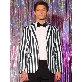 Lars Amadeus Black Striped Blazers for Men's One Button Business Stripes Patterned Sports Coats Small Black White