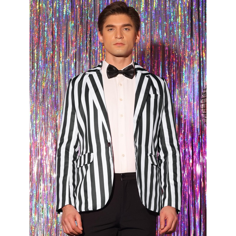 Lars Amadeus Black Striped Blazers for Men's One Button Business