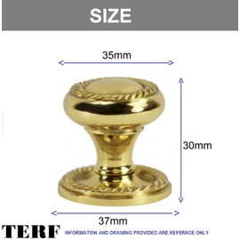 TERF® 35mm Traditional Georgian Polished Brass Cabinet Door Knobs 35mm Chest Drawer Cupboard Kitchen Wardrobe Door Pull Handle Knobs with Fixing Screw for Use Home and Office - Pack of 4