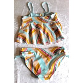 Wonder Nation Girl's Clinched Tankini Swimsuit Heavenly Aqua Size M (7-8)