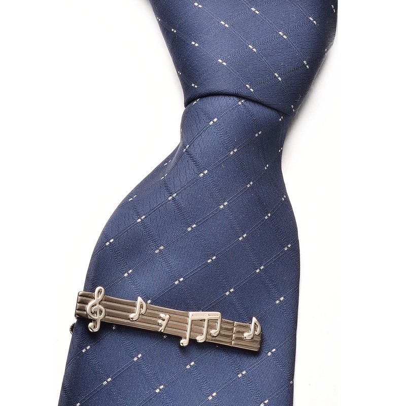 RunootPR 2-piece Set Men's Music Note Tie Clip, Silver Black
