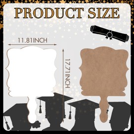 Anglechic 2 Pcs Large Graduation DIY Sublimation Blanks Paddle Fan 2025 Grad Hand Fans Wood Photo Frame for Graduation Wedding Class School Sports Competitions Memorial, 17.7 x 11.8 Inches(Classical)