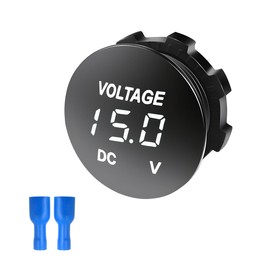 Gasedin DC 12-24 V Voltmeter Gauge, Mini Digital Display LED Voltage Meter Gauge with Round Panel, Waterproof Battery Monitor Indicator for Car Boat Marine Truck (White)