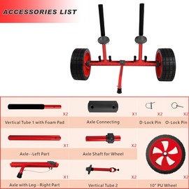 REEYAK Sit On Top Kayak Cart, Heavy-Duty Plug-in Kayak Cart Dolly with 10 Inch Airless Wheels, Width Adjustable for Carrying Kayaks Canoes with Scupper Holes