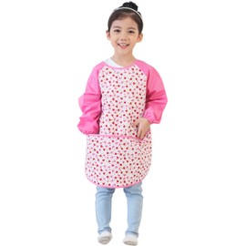 Plie Kids Painting Apron – Waterproof Long Sleeve Art Smock for Toddlers & Preschoolers, Messy Play, Baking, Crafts, Cooking, Sensory Activities (Ages 1–10), Pink Strawberry (24-L)