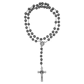 Venerare Mens Heavy Saint Benedict Rosary with Genuine Hematite Beads