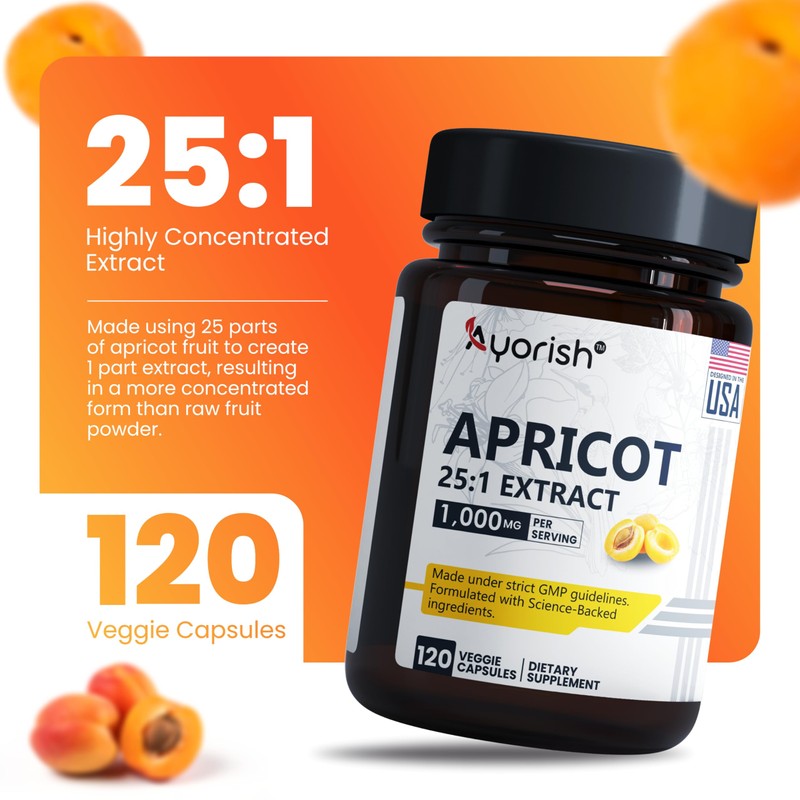 Ayorish Apricot Extract 25:1, 500 mg per Capsule 1000 mg