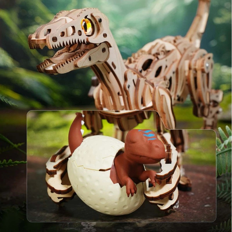 ROKR 3D Wooden Puzzle Velociraptor Dinosaur Toy DIY Mechanical Model