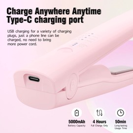 Cordless Hair Straightener, iTayga 2 in 1 Upgraded Wireless Hair Straightener and Curler, Portable Travel Flat Iron with 5000mAh Battery, USB Rechargeable Suitable for Many Hairstyles, Pink