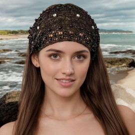 Lace Headbands for Women, 5Pcs Set Boho-chic Crystal & Pearl Embellished Wide Headbands for Women – Luxury Hair Accessories, Ideal for Weddings, Vacations & Daily Styling (Multi color)