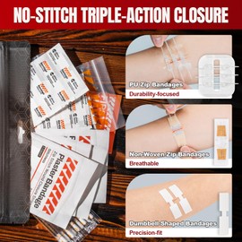 RHINO RESCUE Wound Closure Kit, 3 Types Butterfly Bandages with Bandages, Triple Antibiotic Ointment, Wound Closure Strips, Stitchless & Painless Stitch Zip Laceration Closure First Aid Kit