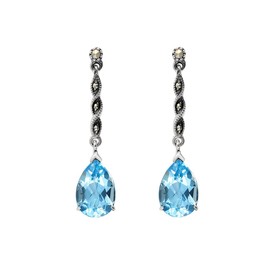 Esse Marcasite Sterling Silver Blue Topaz and Marcasite Teardrop Earrings
