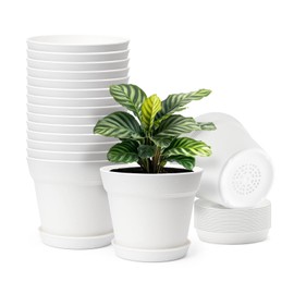 VEVOR Plastic Plant Pots, 16 Packs 6 in Durable Planters, Lightweight Nursery Pots with Drainage Holes & Detachable Saucers, Round Tapered Flower Pot for Indoor & Outdoor Plants, Home Garden Decor