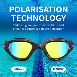 H20VIZ Swimming Goggles | Polarised, Anti-Fog, UV400 Protection, Anti-Leak, Includes Pro Swim Ear Plugs | Men Women Teens (Black - Gold)