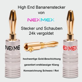 NEXMEX Banana Plugs Set of 4 Connectors 24K Gold-Plated for Speaker Cable for HiFi Receiver Amplifier