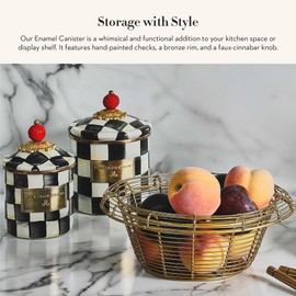 MACKENZIE-CHILDS Courtly Check Enamel Canister, Black-and-White Kitchen Storage Container with Lid, Demi