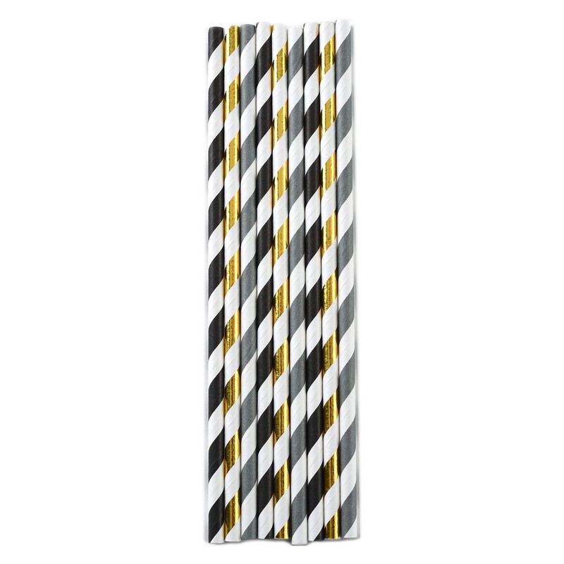 Norpro Paper Drinking Straws (100 Pack), 100% Biodegradable-Black, Gold and