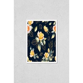 Poster Reproduction of Picturesque seamless pattern with rose arrangements, gold leaves and rosebuds hand drawn in watercolor isolated on a dark background. Watercolor floral background. Ideal