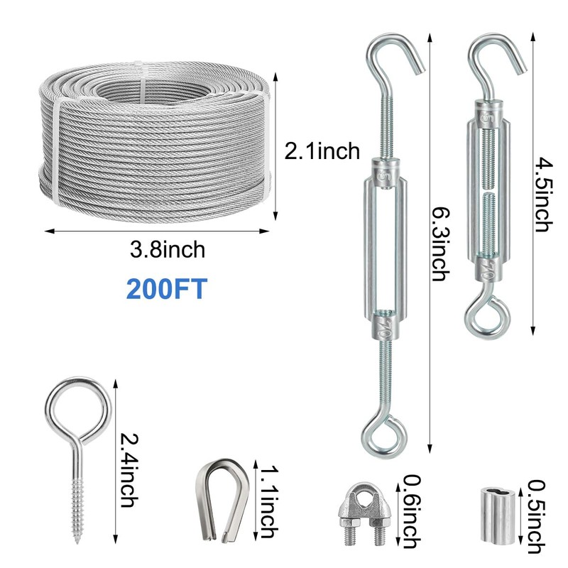 Hannger 1/8 Wire Rope Kit, 200FT PVC Coated Steel Cable