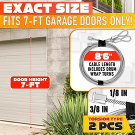 Garage Door Cables for 7 ft Door – 8 ft 6 inch Long, Heavy-Duty 304 Steel Galvanized Cables (Pack of 2) | Corrosion-Resistant, Rust-Proof Wire, Durable, Smooth Operation, Easy Installation, Reliable