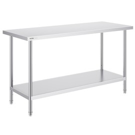VEVOR Stainless Steel Prep Table, 24 x 60 x 34 Inch, 840 lbs Load Capacity, Heavy Duty Metal Worktable with 3 Adjustable Height Levels, Commercial Workstation for Kitchen Garage Restaurant Backyard