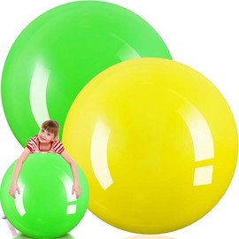 2 Pcs 30 Inch Big Bounce Ball - Yellow & Green, Large Rubber Ball, Giant Inflatable Ball for Outdoor Activity, Jumping Hopping Game - Color: Red, Blue