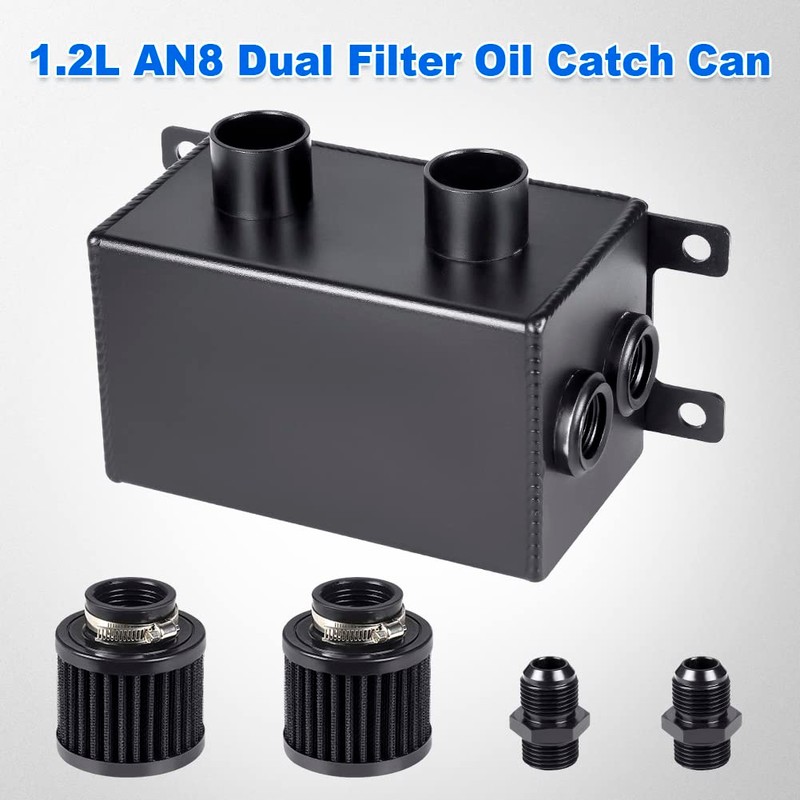 JDMON AN8 1.2L Dual Filter Engine Oil Catch Can Tank,