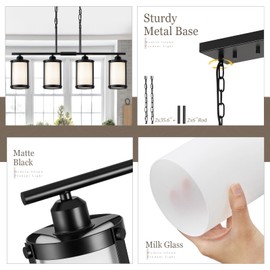 Osimir 4-Light Kitchen Island Lighting, Black Linear Dining Room Light Fixtures with Frosted Glass and Chain, Modern Farmhouse Chandelier Pendant Light for Kitchen Island Dining Room, OS-3014-4ISBKW