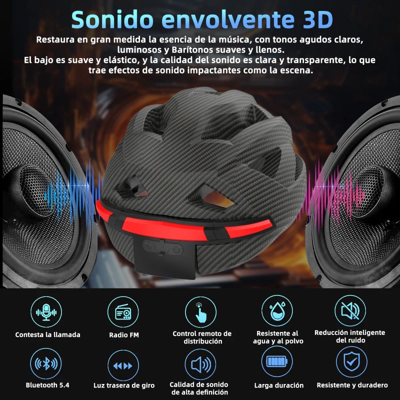 Casco Inteligente Con Auriculares Bluetooth Luz Advertencia