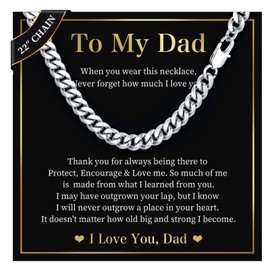 To my Dad Curb Chain Necklace - Men's Cool Hip Hop 8mm Stainless Steel Cuban Link Chain Necklace I Love You Gift for Dad from Son or Daughter, Men Jewelry Gifts for Man Father's Day,22 Inches