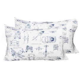 J-pinno Cute Cartoon Cars Tank Helicopter Aircraft Vehicles 2 Pcs Standard Pillowcase 100% Natural Cotton 20" X 30" Pillowcase for Kids Toddler Boys Girls Bedding Decoration (6)